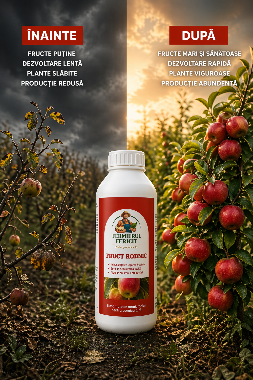 🍎 Fruct Rodnic 1 Litru – Îngrășământ pentru Creștere Accelerată și Fructe Mari și Dulci la Pomi - 100% organic