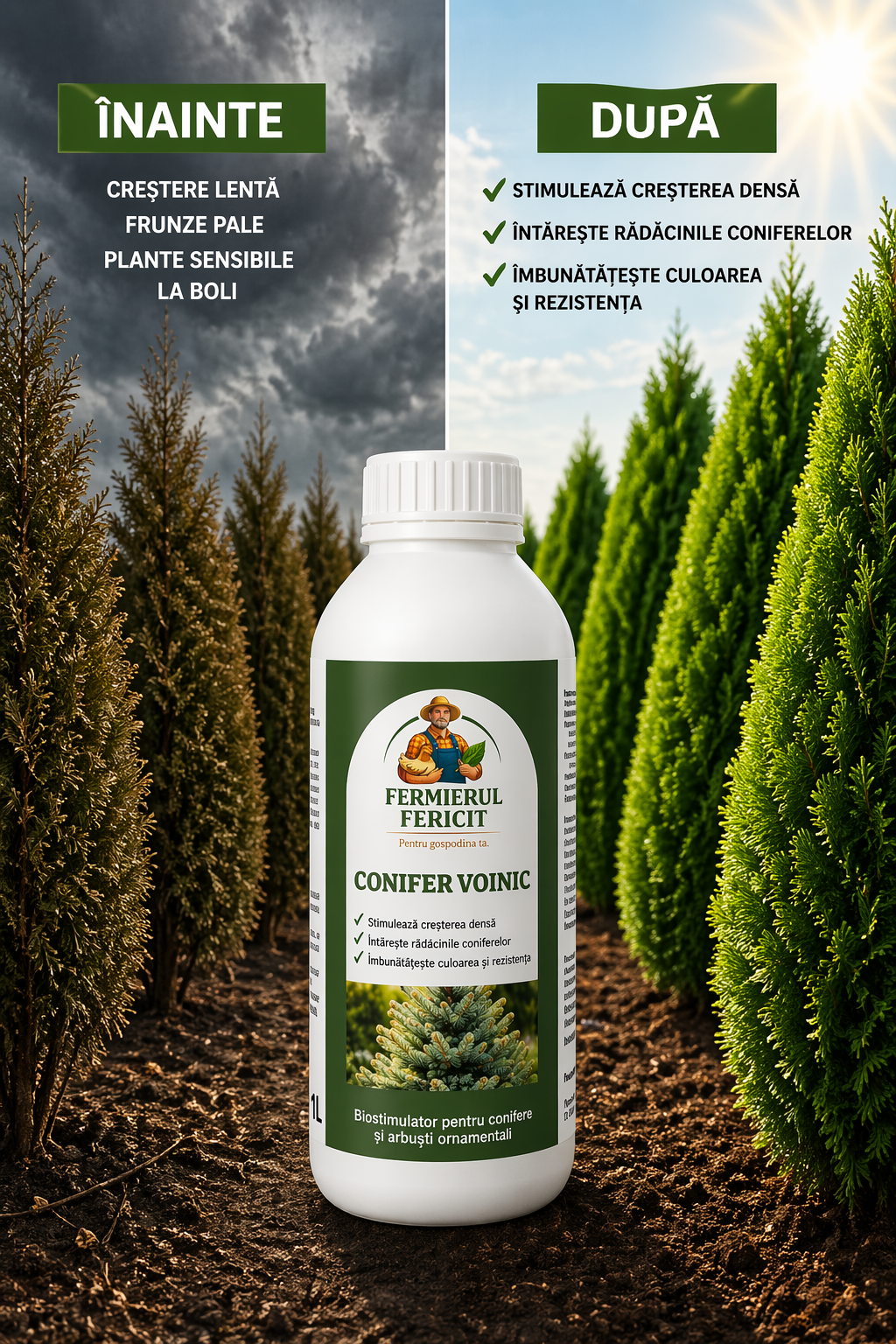🌲 Conifer Voinic 1 Litru – Îngrășământ pentru Creștere Densă și Conifere Verzi și Viguroase - 100% organic
